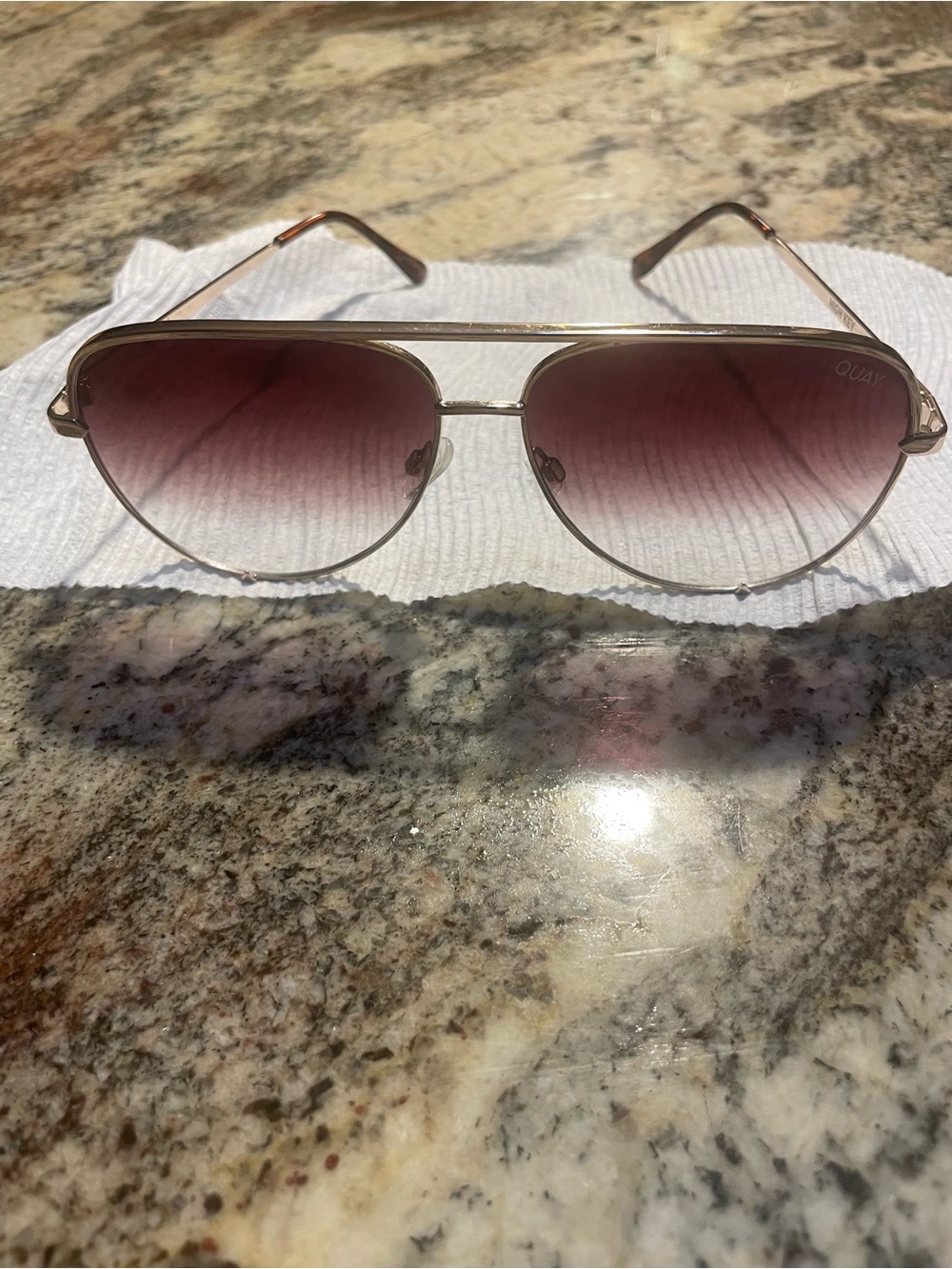 Quay Australia Gold Aviator Sunglasses with Gradient Pink Lenses